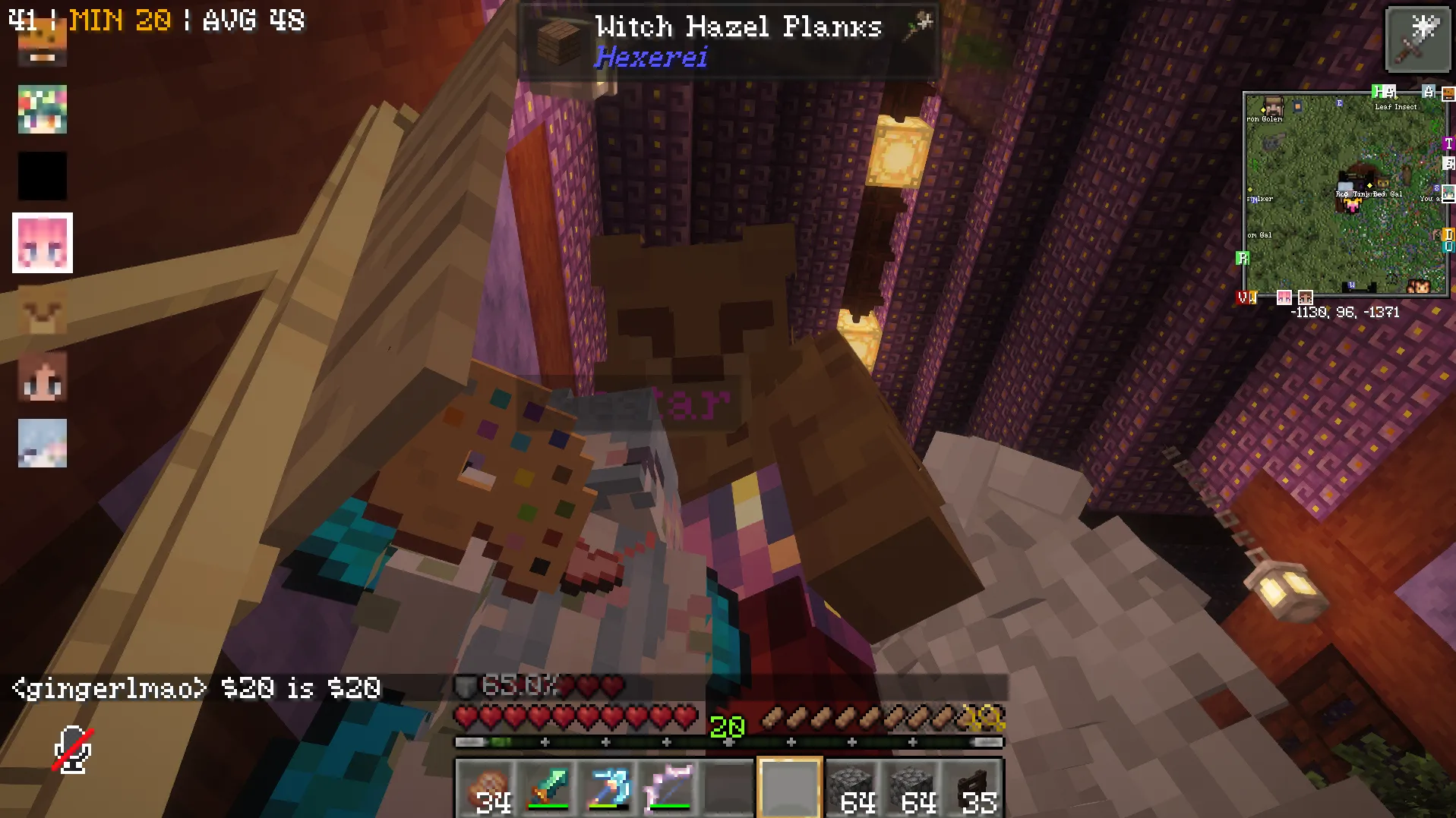 Several Minecraft avatars crowd beside an easel, with a paint palette held up in front and lanterns overhead.
